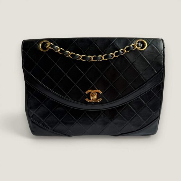 Chanel vintage double chain flap bag zwart lamsleer