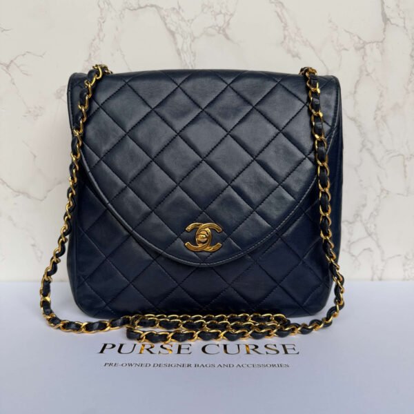 Tweedehands vintage crossbody flapbag donkerblauw