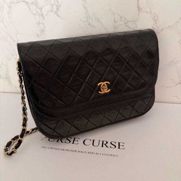 Vintage Chanel Double Flap zwart lamsleer